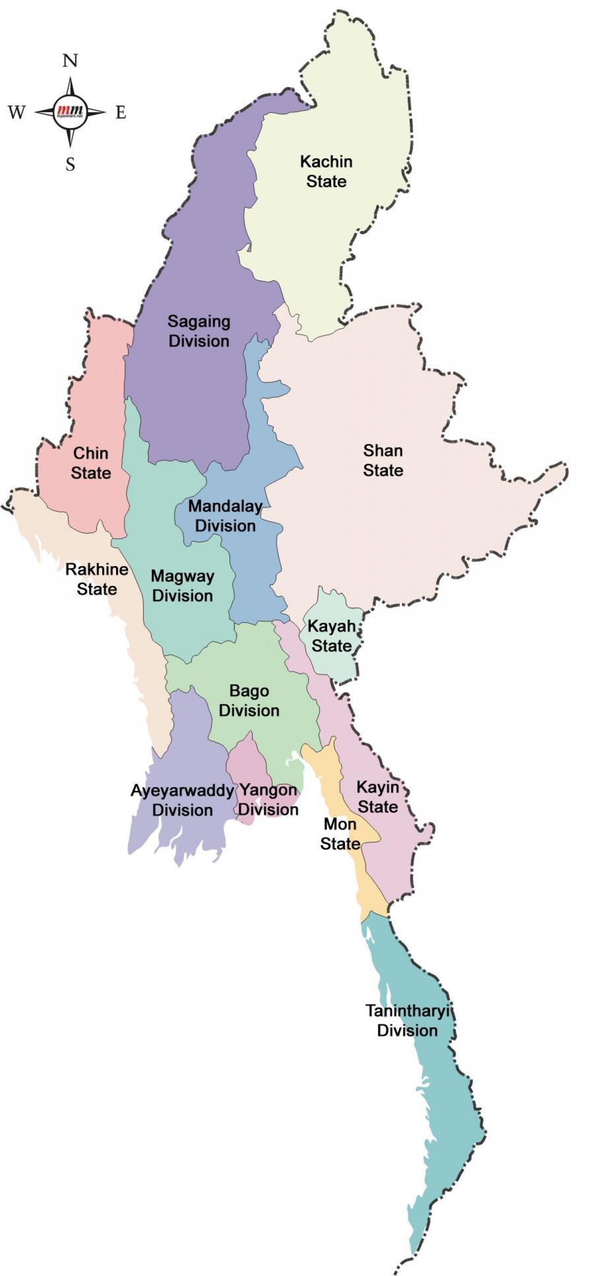 Mapa Birmy i państwa