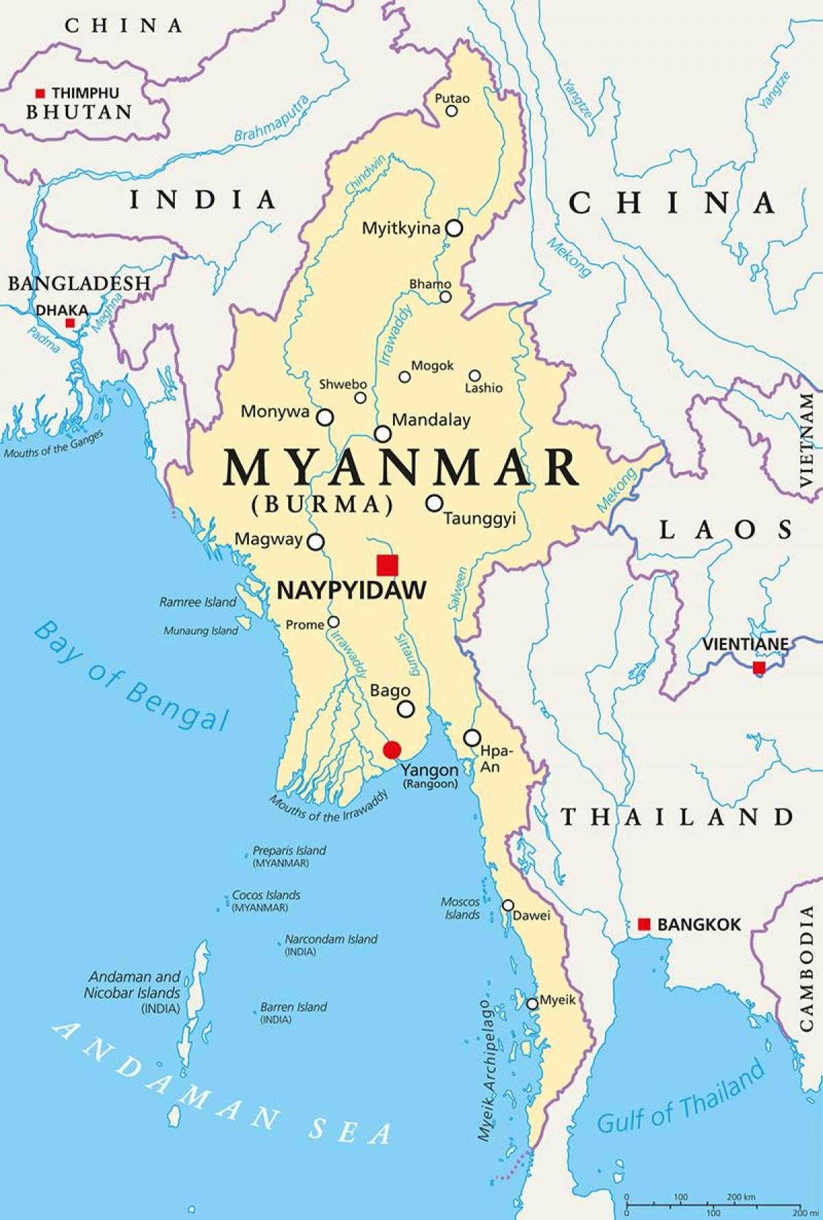 Kraj Myanmar mapie