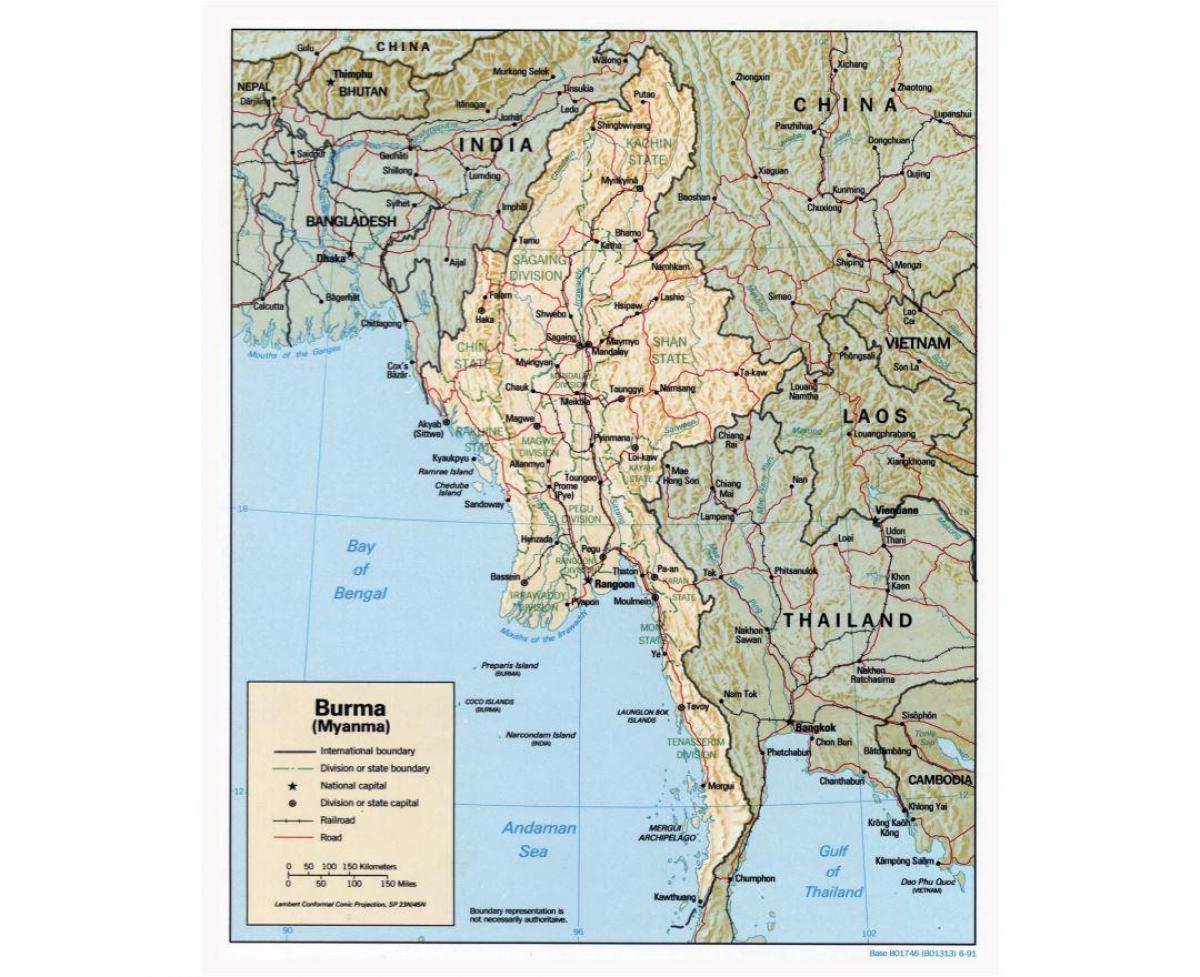 mapa Birmy z miastami