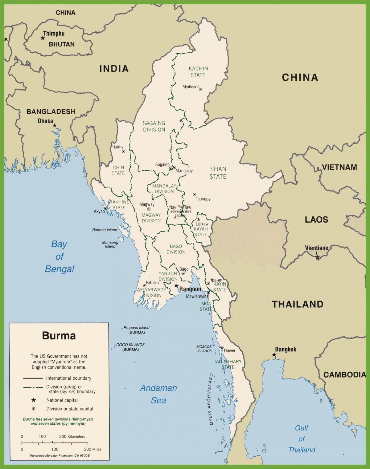 Polityczne Birmie mapie