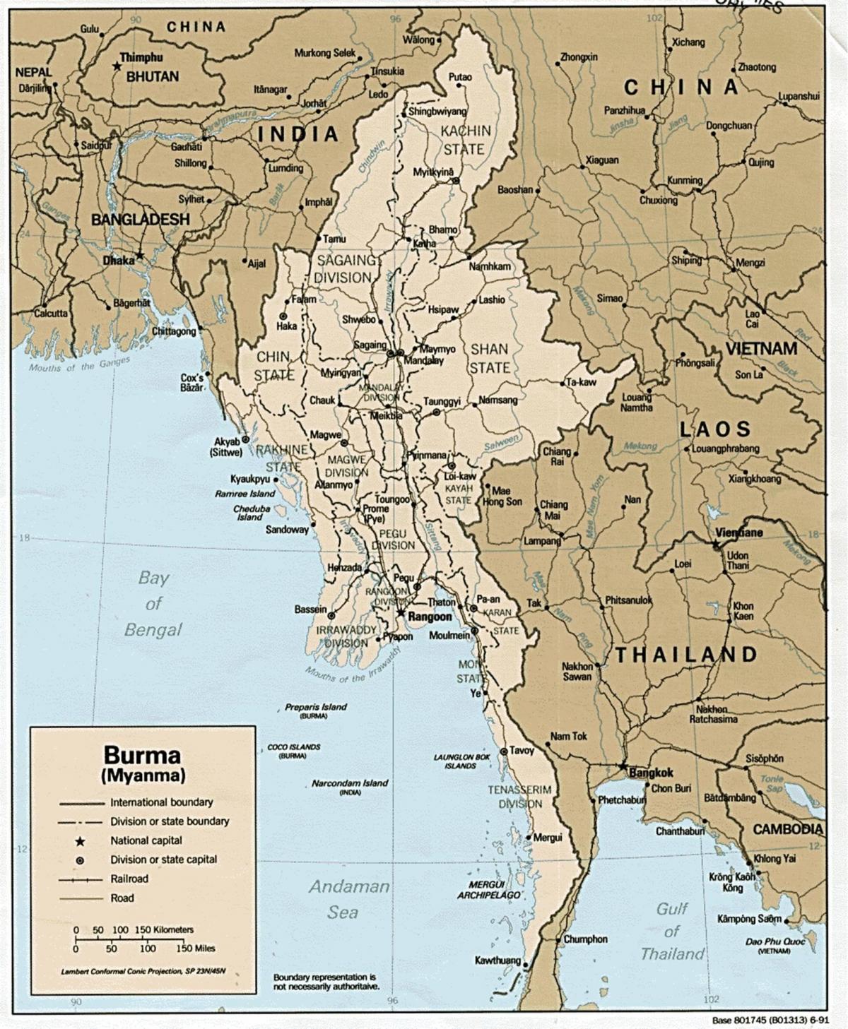 rangun w Birmie mapie